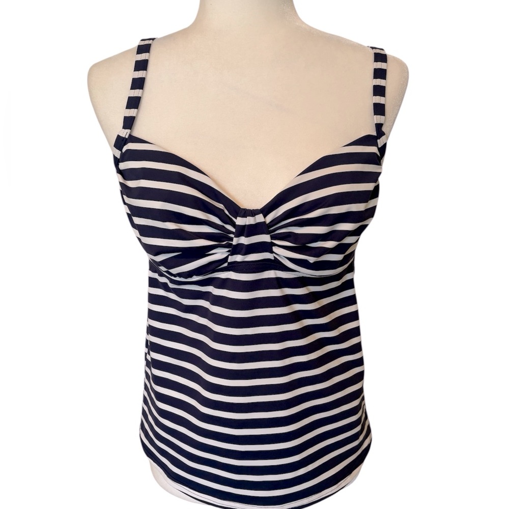 LAND’S END Navy and White Striped Tankini Top Size 8